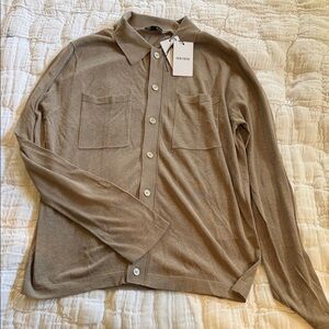 Reiss Collared Button-Front Cardigan in Taupe